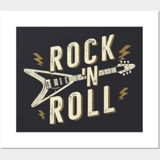 Vintage Rock 'n Roll Guitar with Lightning Bolts Posters and Art